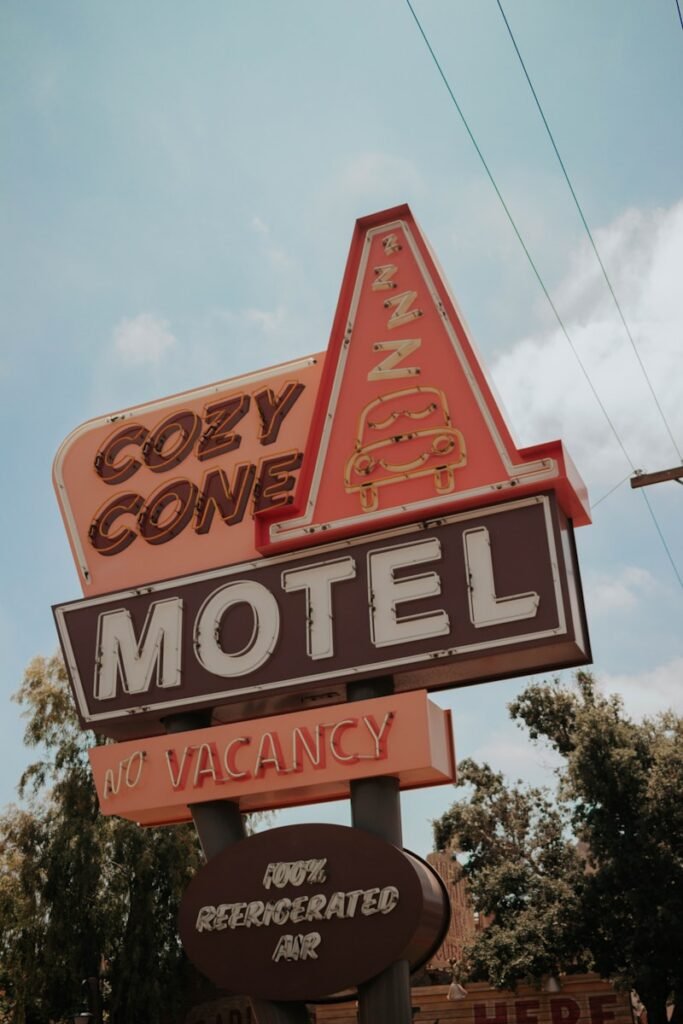 Cozy Cone Motel road sign on of the best disneyland california hotels